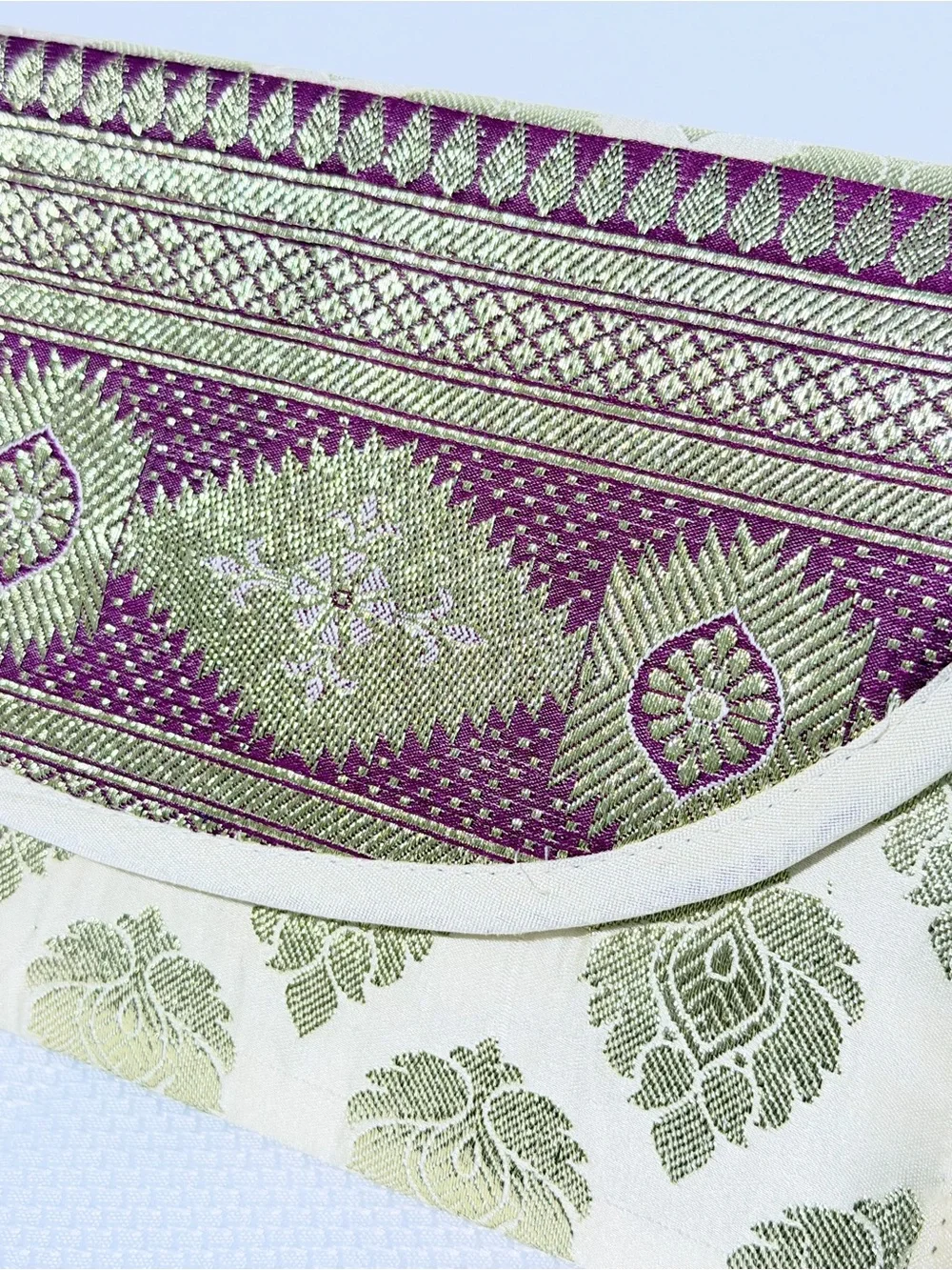 Elegant Cream,Purple & Gold Brocade Clutch Bag